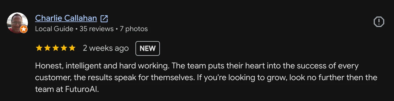 Five-star Google review from Charlie Callahan, Lumar Plumbing